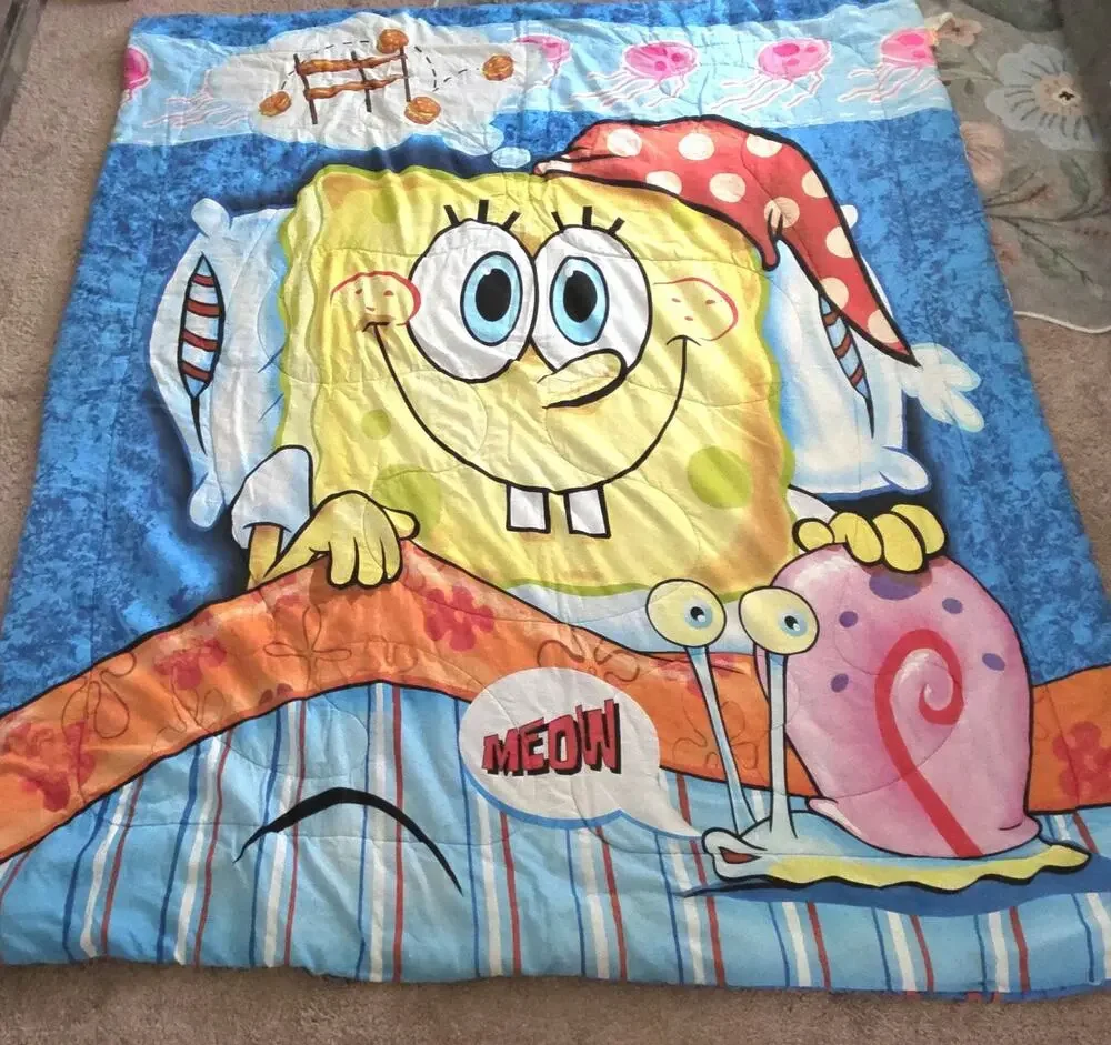 Vintage SpongeBob SquarePants 2004 Comforter Blanket Gary Snail Jellyfish Y2K